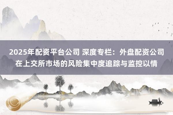 2025年配资平台公司 深度专栏：外盘配资公司在上交所市场的风险集中度追踪与监控以情