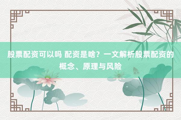 股票配资可以吗 配资是啥？一文解析股票配资的概念、原理与风险